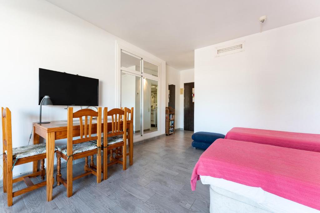 Televízia a/alebo spoločenská miestnosť v ubytovaní Pyr studio apartment
