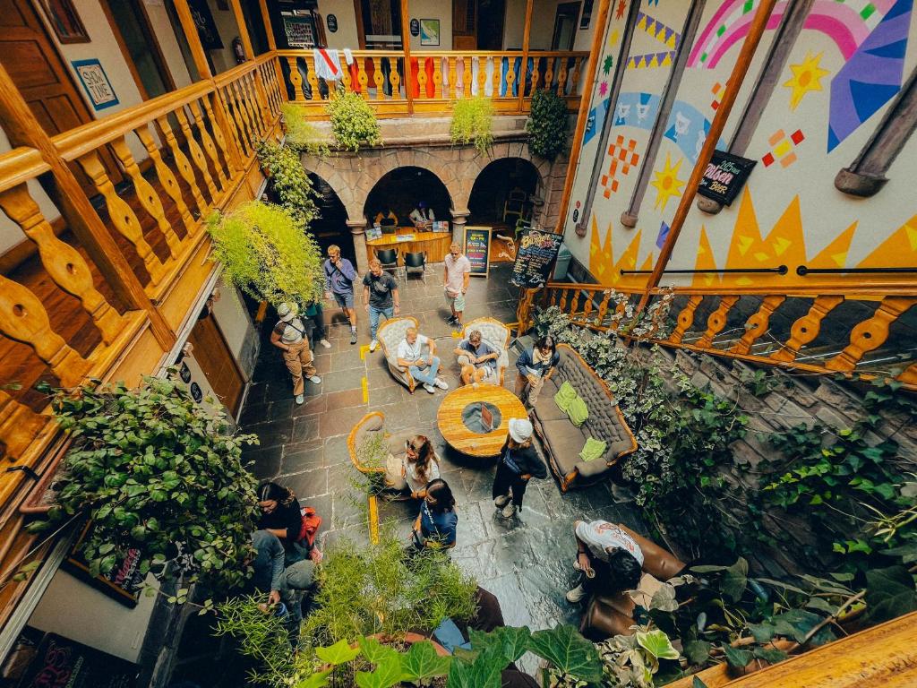 an overhead view of a group of people in a building at Viajero Kokopelli Cusco Hostel in Cusco