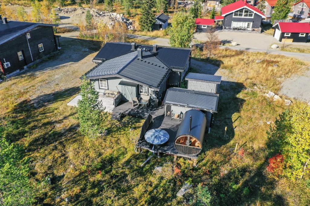 an aerial view of a house with a boat at Cozy cottage in Vemdalen close to the ski slopes in Vemdalen