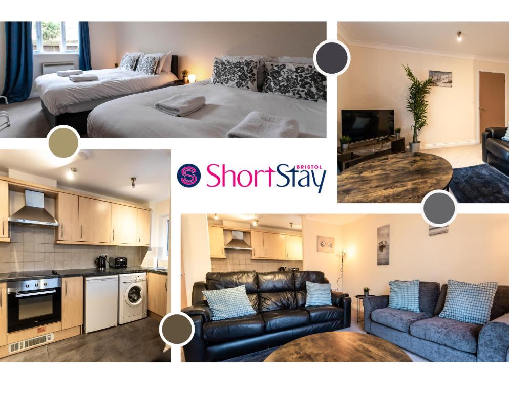 a collage of photos of a bedroom and a hotel room at April Disc - Long Stay - Contractors in Bristol