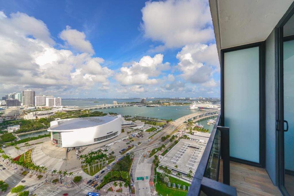 a view of a city from a building at Elegance and Charm Studio at Bayside Miami in Miami