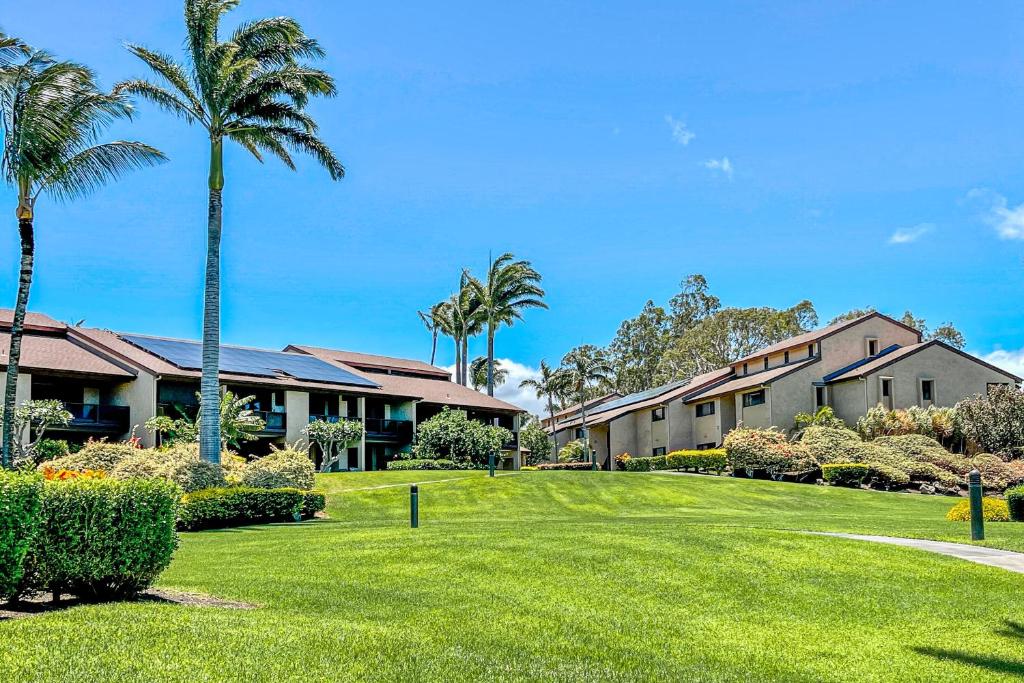a row of houses with palm trees and grass at Waikoloa Fairways C119 in Waikoloa Village