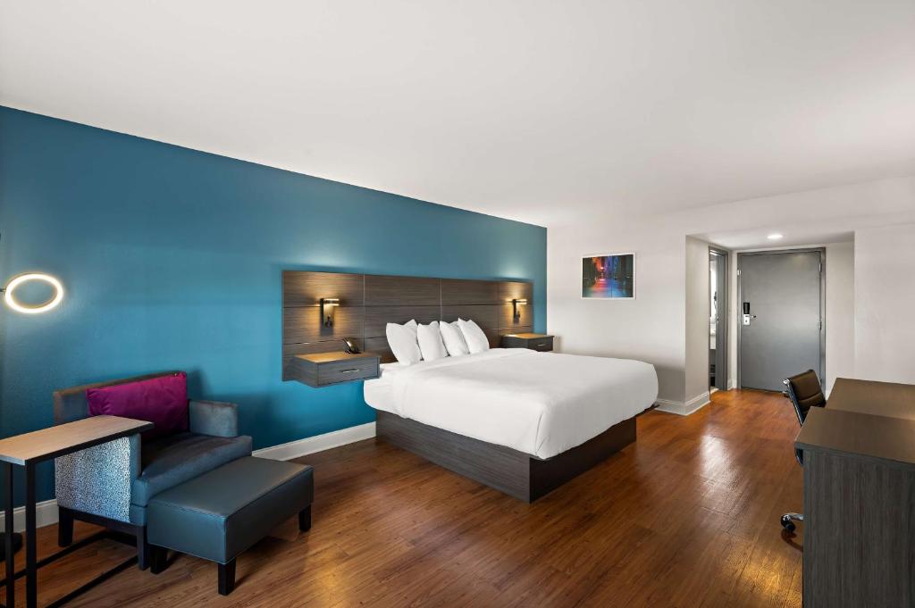 a hotel room with a bed and a blue wall at Best Western Shackleford in Little Rock
