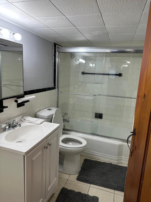 a bathroom with a sink and a toilet and a shower at Macemia Place LLC in Baltimore