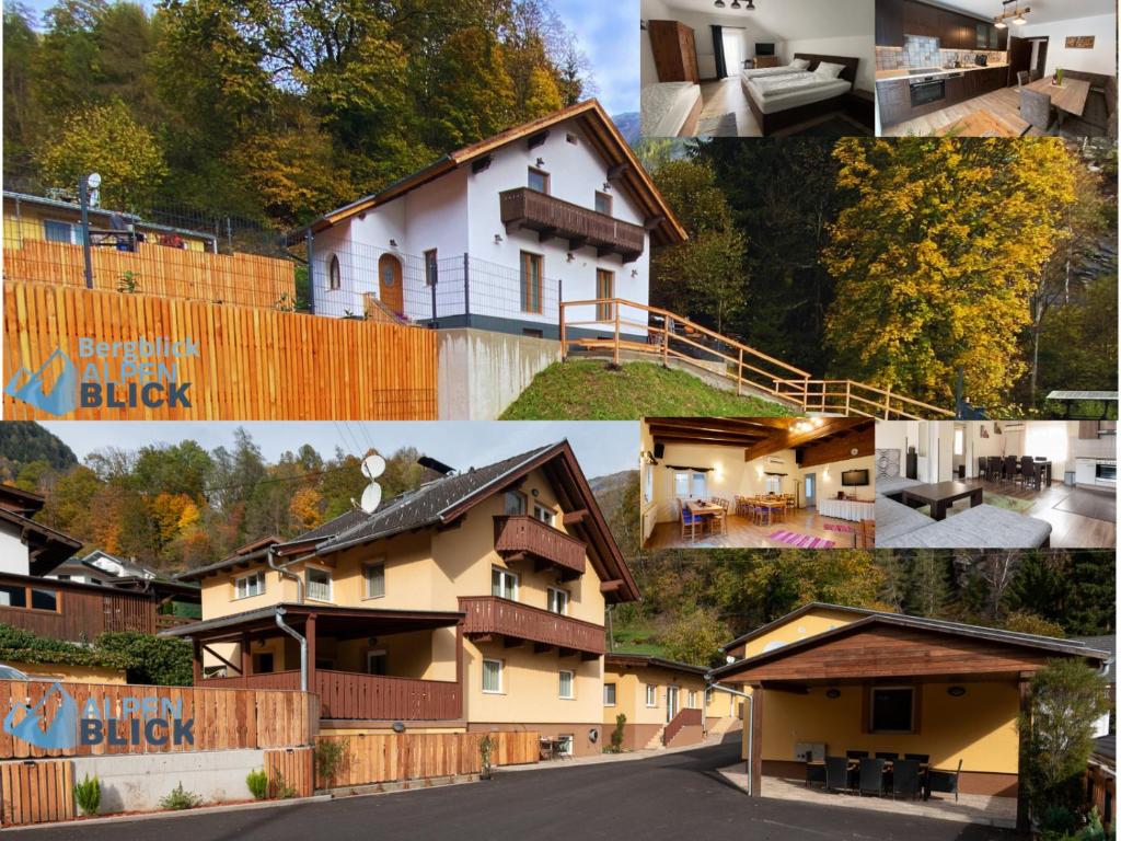 a collage of four pictures of a house at Haus Alpenblick Mölltal in Flattach