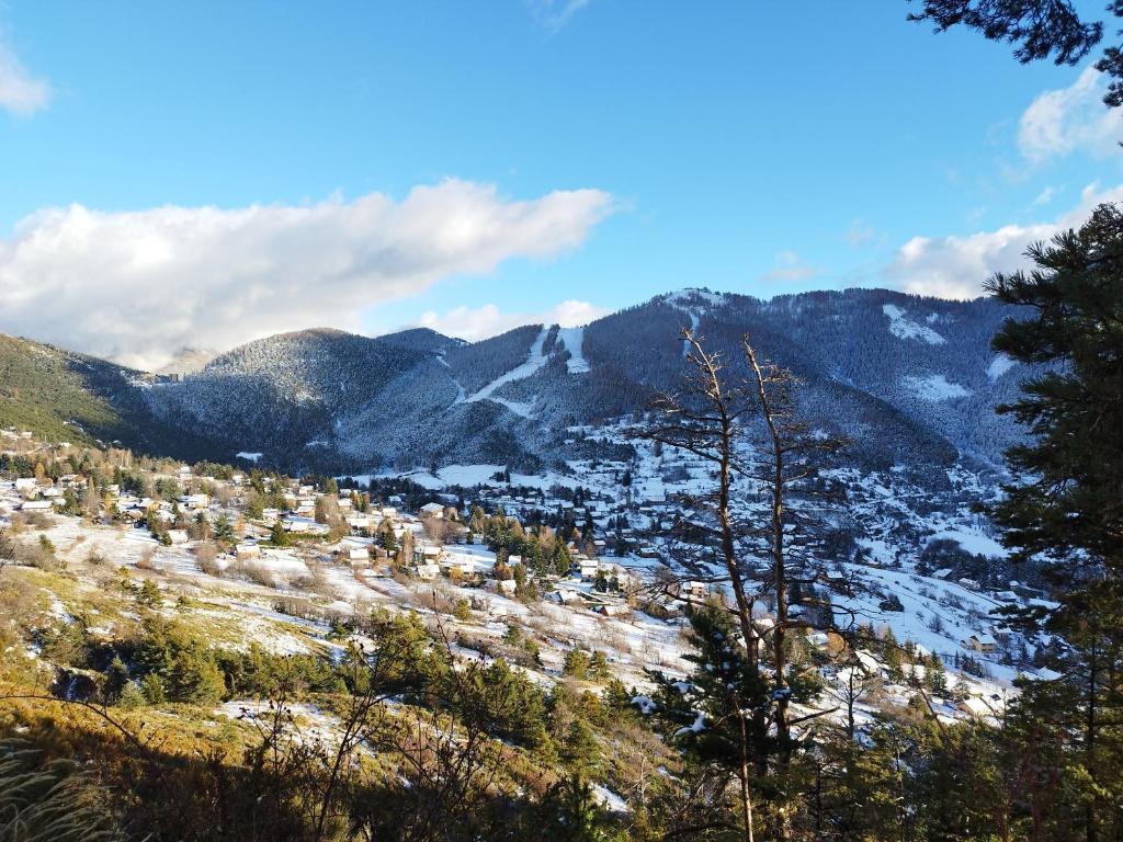 a view of a snow covered valley with mountains at Chalet de la Cianario in Valdeblore