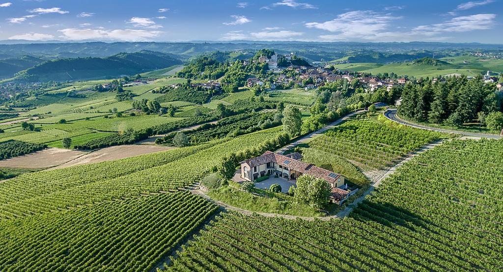 an aerial view of a house in a vineyard at Cascina Cortine in Guarene