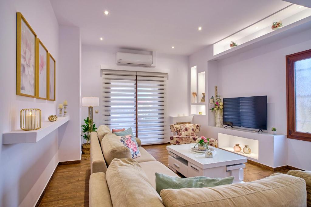 TV a/nebo společenská místnost v ubytování Elena Luxury Suite Agios Stefanos
