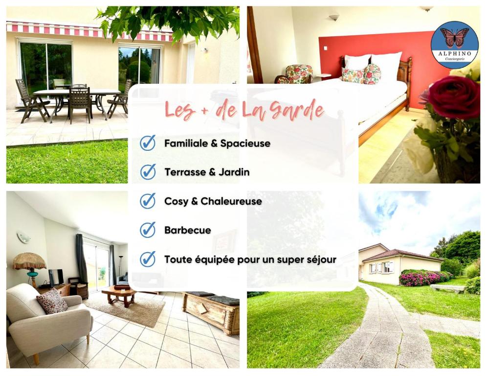 een collage van drie foto's van een huis bij La Garde familiale et spacieuse in Couzeix
