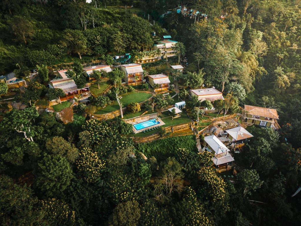 an aerial view of a resort in the forest at Melheim Resort and Spa in Haputale