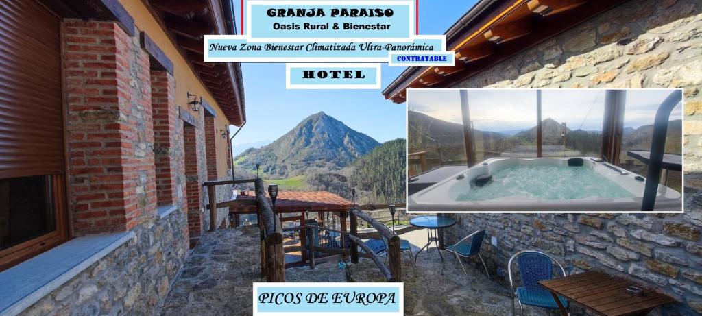 a picture of a jacuzzi tub in a building at Hotel Granja Paraíso, Oasis Rural & Bienestar in Cangas de Onís