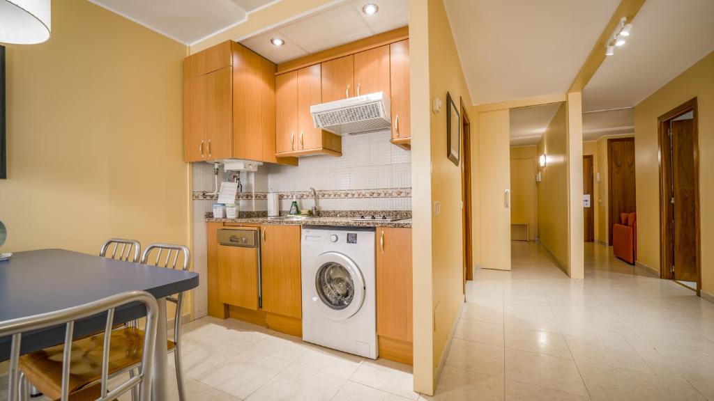 una cucina con lavatrice di Apartaments Del Meligar a Encamp