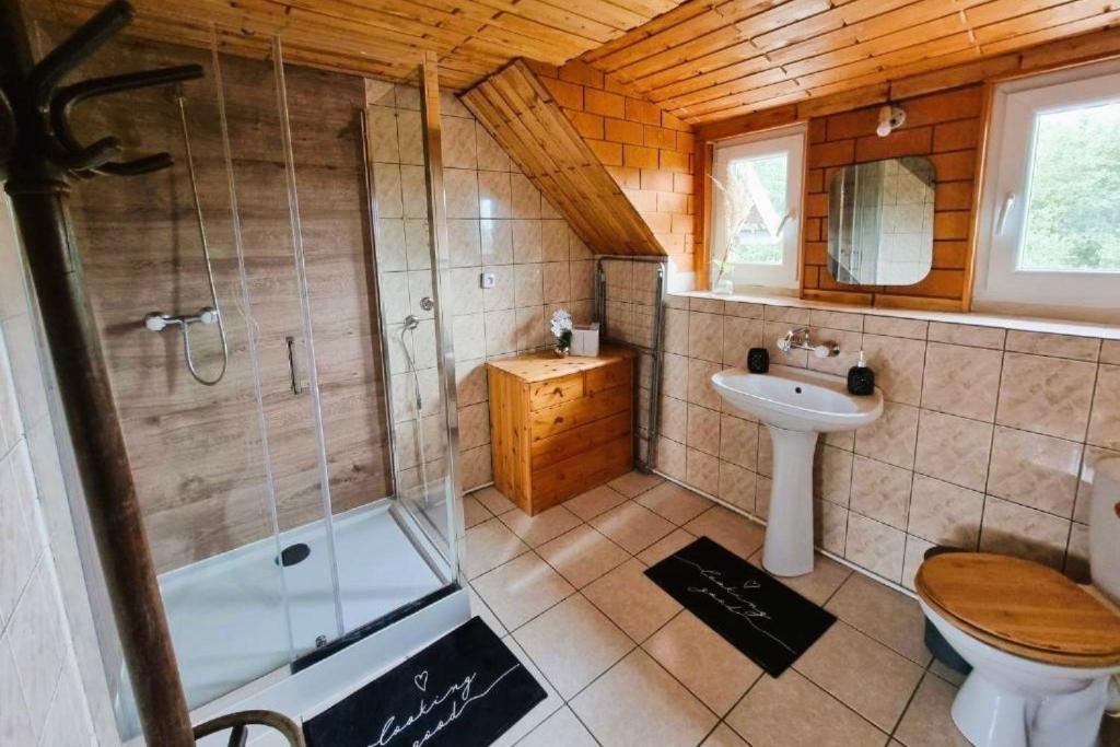Kúpeľňa v ubytovaní M&E Cztery pory roku Szklarka 25A