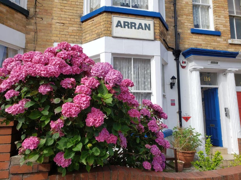 スカーバラにあるArran in Scarboroughの建物脇のピンクの花の茂み