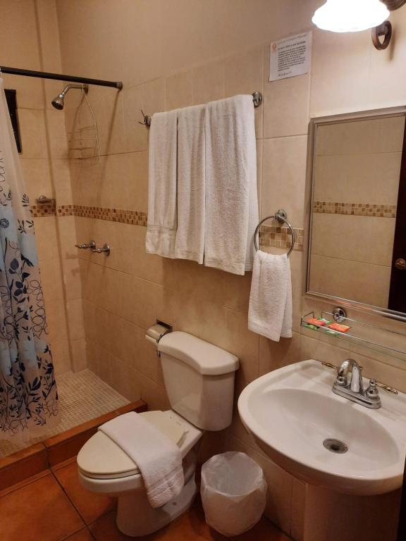 a bathroom with a white toilet and a sink at Apart hotel la Trejo in San Pedro Sula