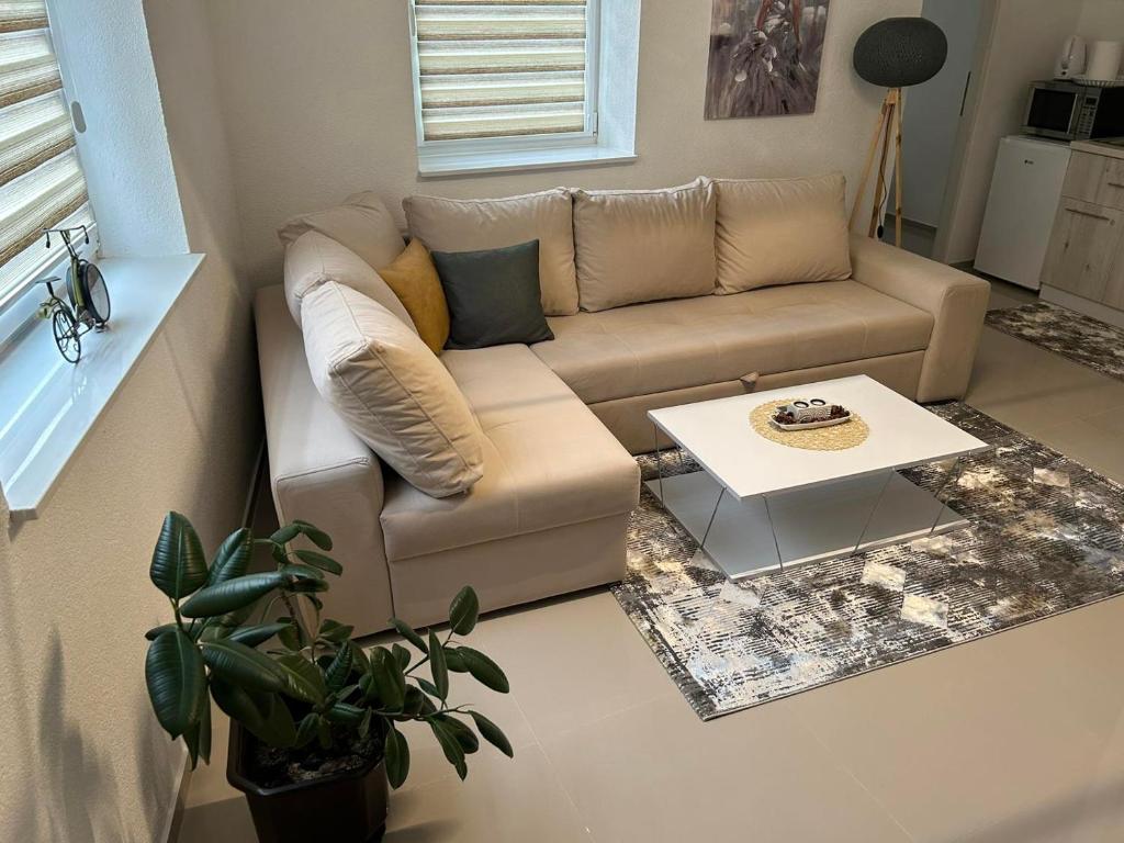 a living room with a couch and a table at Apartman Magus in Tuzla