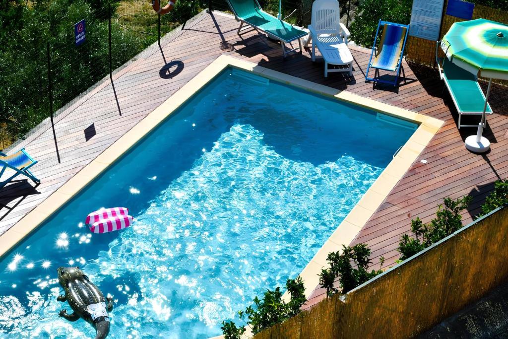 an overhead view of a swimming pool with chairs at Gli Angeli Agriturismo - Zia Rosa in Cisano sul Neva