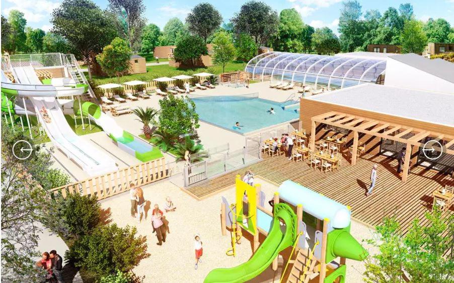 a rendering of a water park with a swimming pool at Camping Riva Bella in Ouistreham