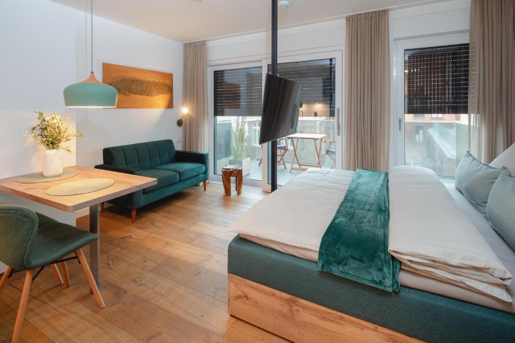 Rúm í herbergi á Haus Noena - Wohnung 7 Inselschatz