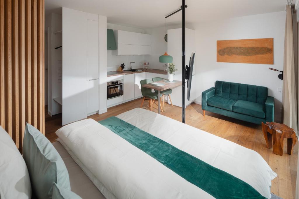 Rúm í herbergi á Haus Noena - Wohnung 7 Inselschatz