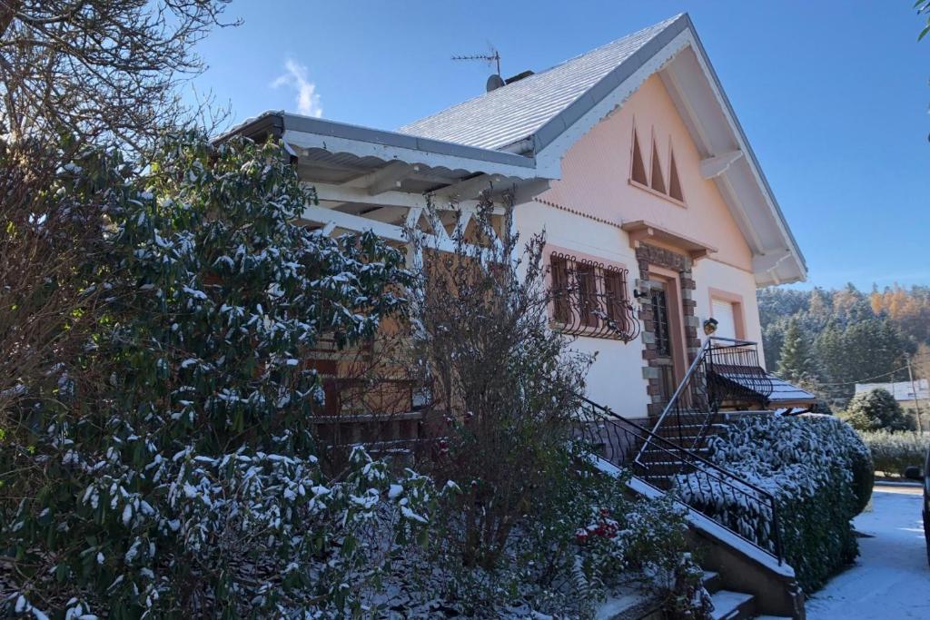 una pequeña casa con nieve en el suelo en Gite des Hauts Jardins, en Ban-sur-Meurthe-Clefcy