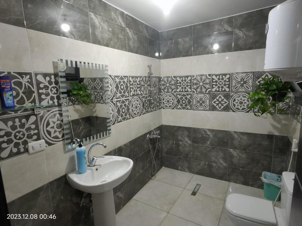 bagno con lavandino e servizi igienici di 吉祥民宿 a Il Cairo