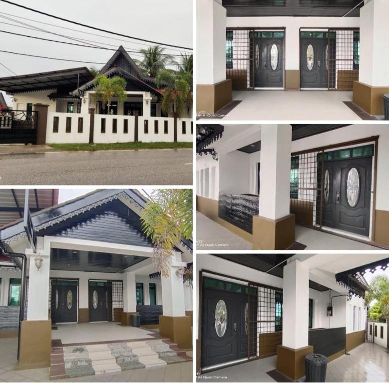 un collage de cuatro fotos de una casa en CHILL GUEST HOUSE CENANG, en Pantai Cenang