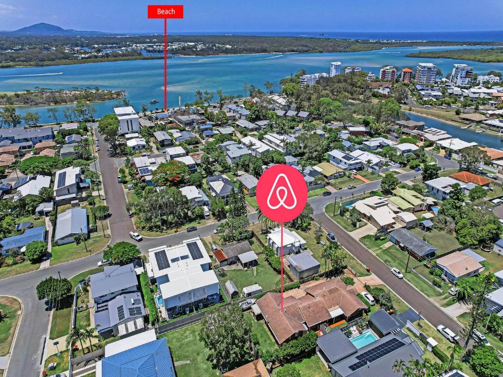 an aerial view of a suburb with a stop sign at Maroochy Magic Family Coastal Getaway in Maroochydore