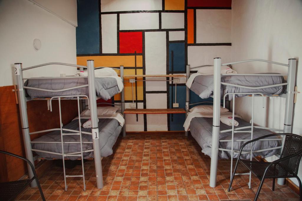 Double bunk beds in a dormitory room
