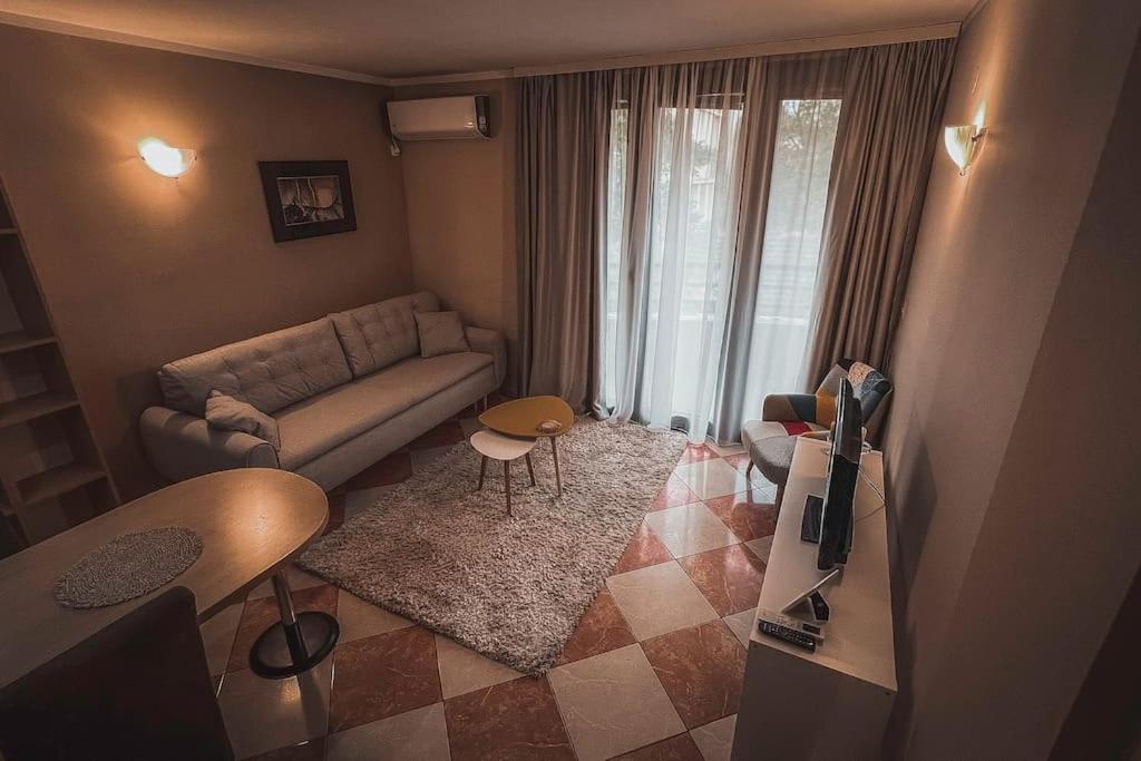 sala de estar con sofá y mesa en Apartment Podgorica Center, en Podgorica