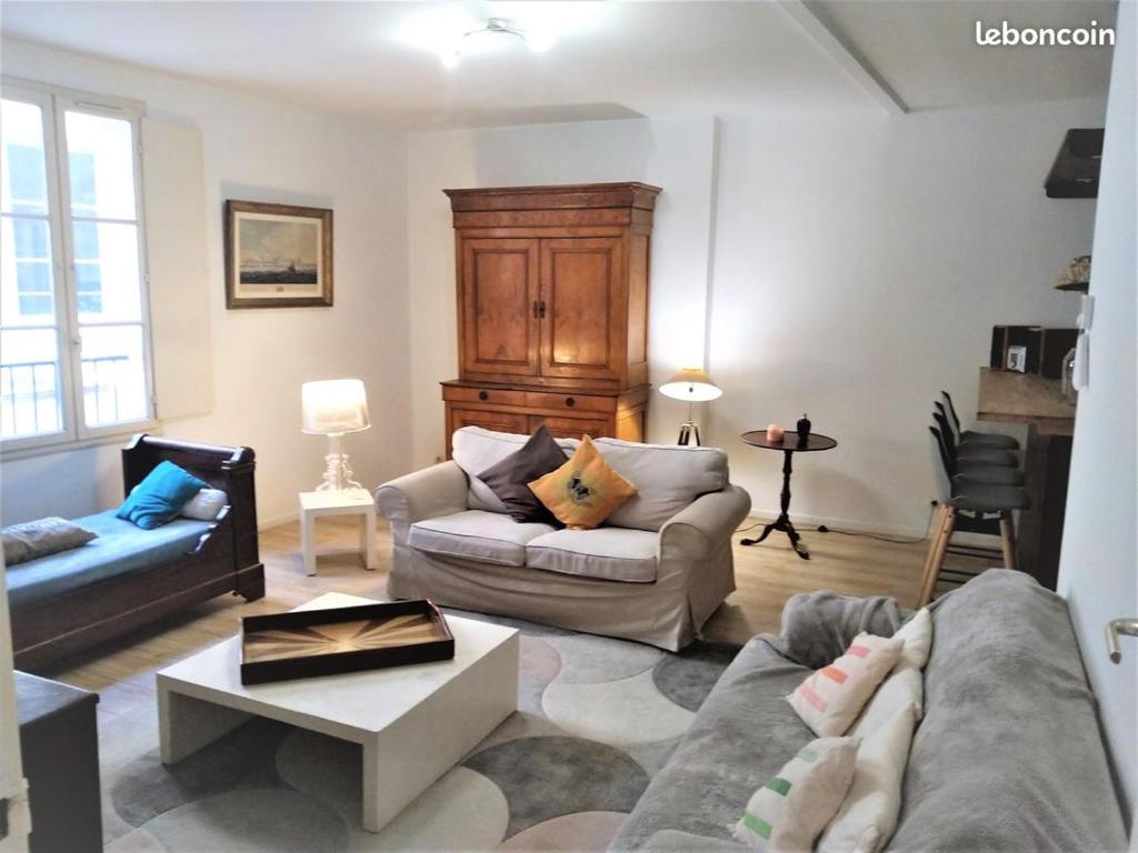 ein Wohnzimmer mit einem Sofa und einem Tisch in der Unterkunft Apartment de Charme in Bordeaux