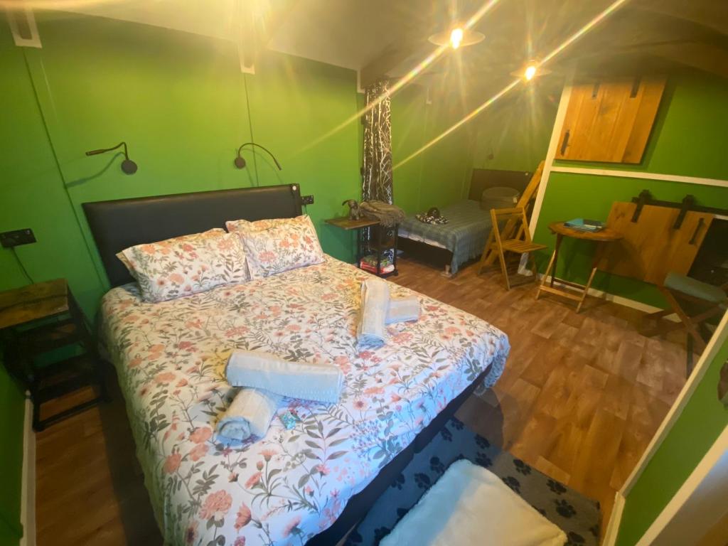 En eller flere senge i et værelse på Hafan y Mynydd - Accessible double shepherd hut