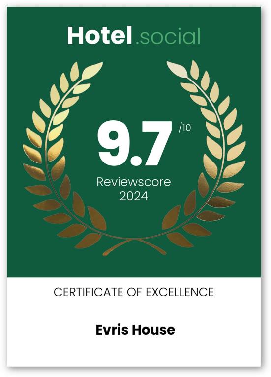 Certifikát, ocenenie alebo iný dokument vystavený v ubytovaní Evris House oasis