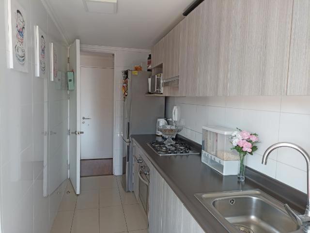 une cuisine avec un évier et un plan de travail dans l'établissement Departamento para 6 personas, à Iquique