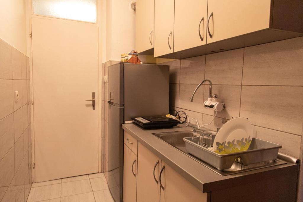 a kitchen with a sink and a refrigerator at Apartman TWO 