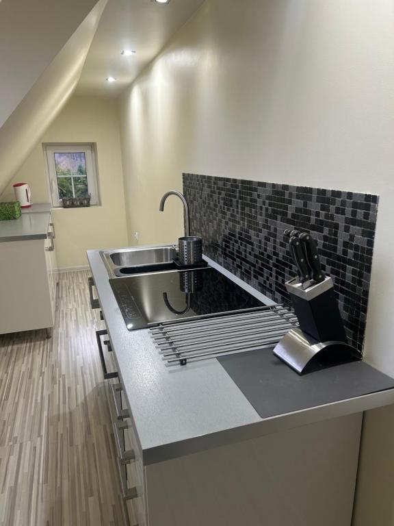 kuchnia ze zlewem i blatem w obiekcie Apartamenty Stokrotka w mieście Lądek-Zdrój