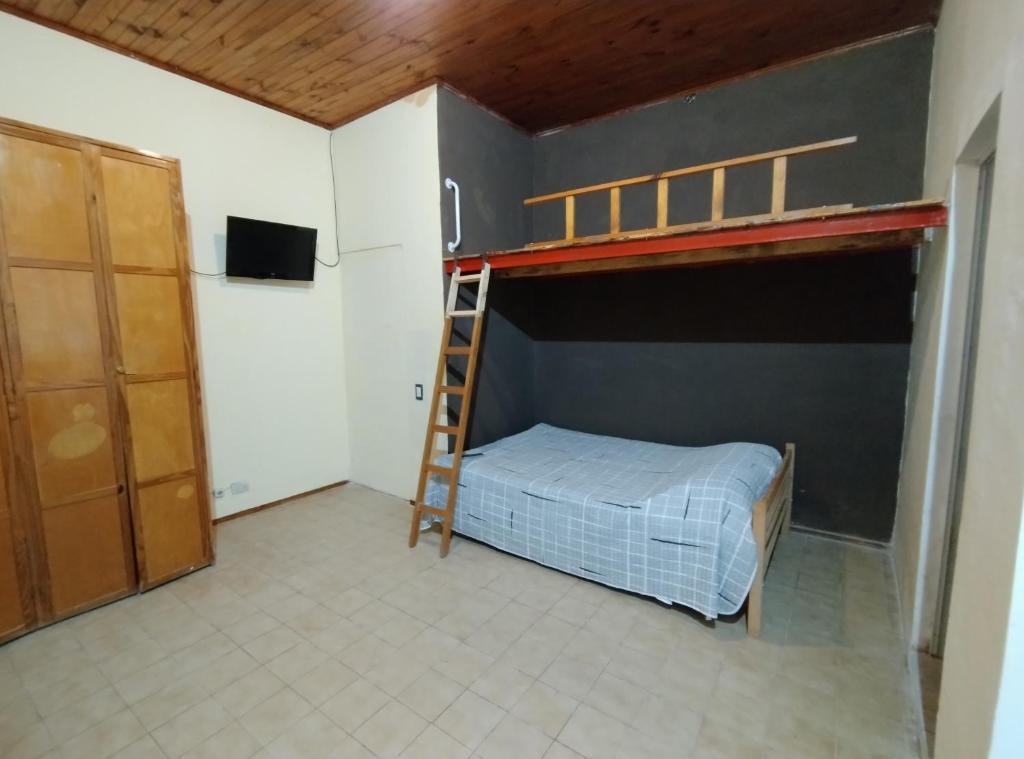 福爾摩沙的住宿－Departamento Planta Baja. Centro. Pileta，一间卧室配有一张双层床和梯子