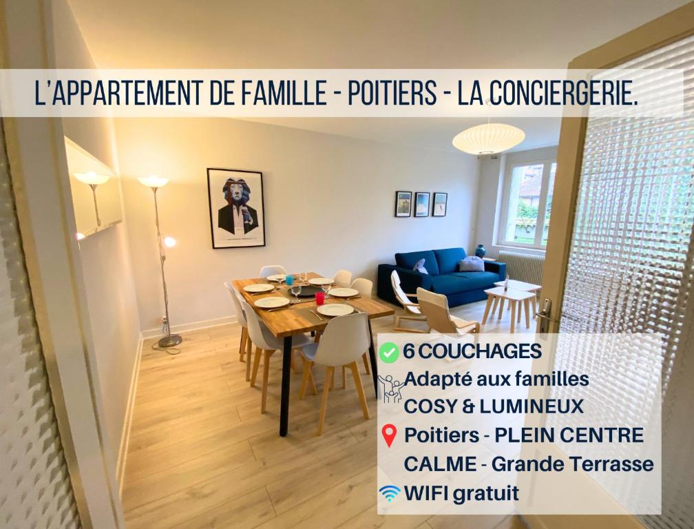 einen Katalog mit einem Wohnzimmer und einem Esszimmer in der Unterkunft L'Appart' de Famille - 6 pers - Poitiers Centre in Poitiers