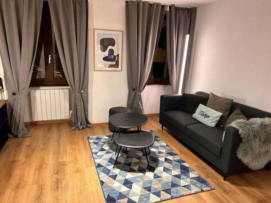 sala de estar con sofá y mesa en Élégant F2 luxueux proche Suisse, en Delle