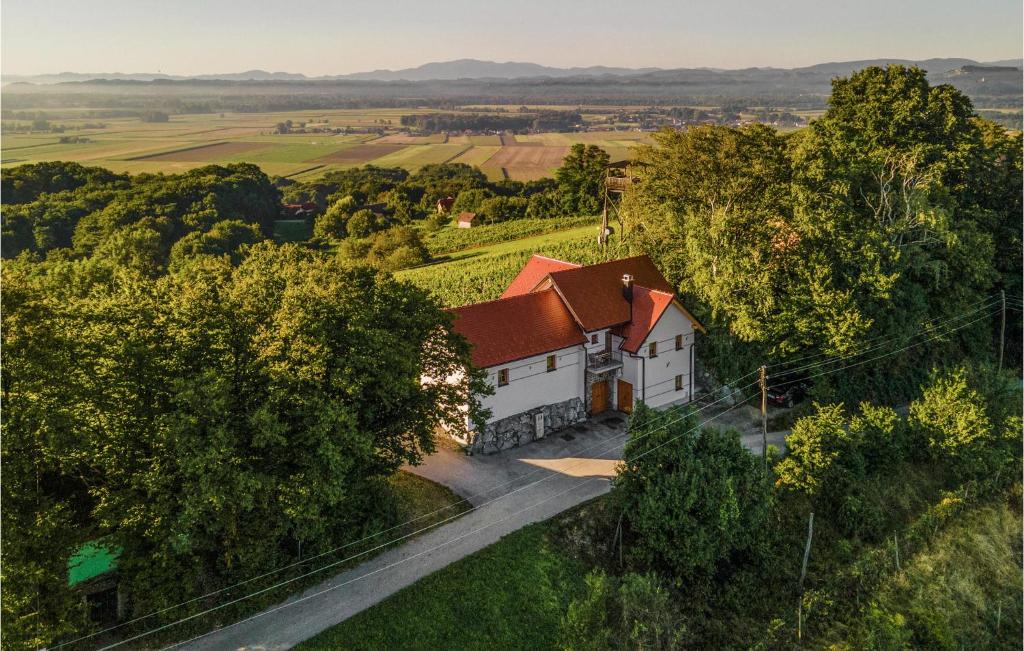 OsluševciにあるNice Home In Velika Nedelja With Kitchenの赤い屋根の白い家屋の空見