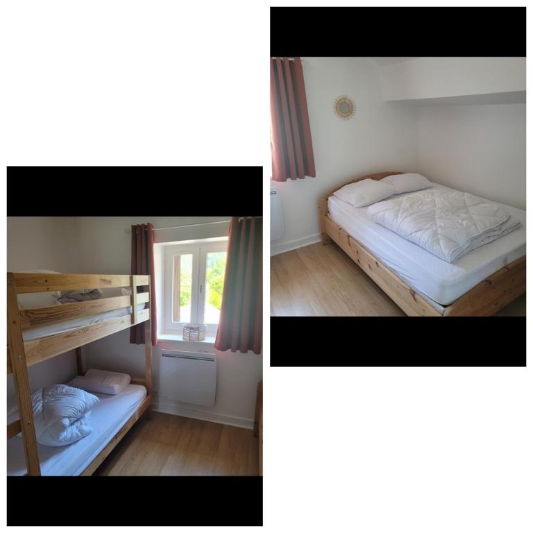 2 photos d'une chambre avec 2 lits superposés dans l'établissement appartement proche gerardmer, à Granges-sur-Vologne