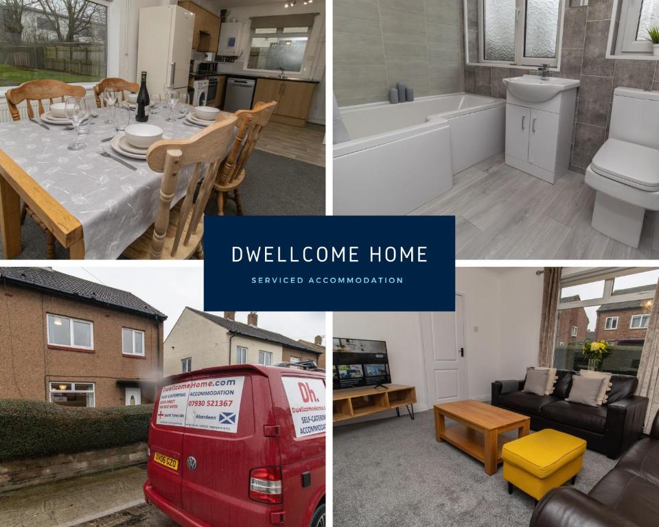 a collage of photos of a kitchen and a house at Dwellcome Home Ltd 3 Bedroom Boldon House - see our site for assurance in Boldon