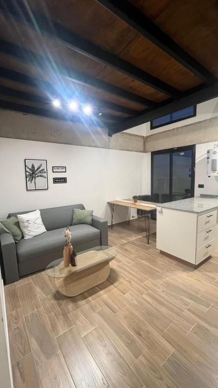 a living room with a couch and a kitchen at Duplex alquiler Mar del Plata in Mar del Plata