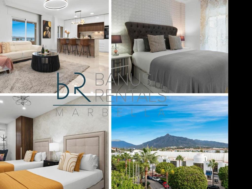 a collage of photos of a bedroom and a living room at Vistas al mar en el centro de Puerto Banús 3 4H in Marbella