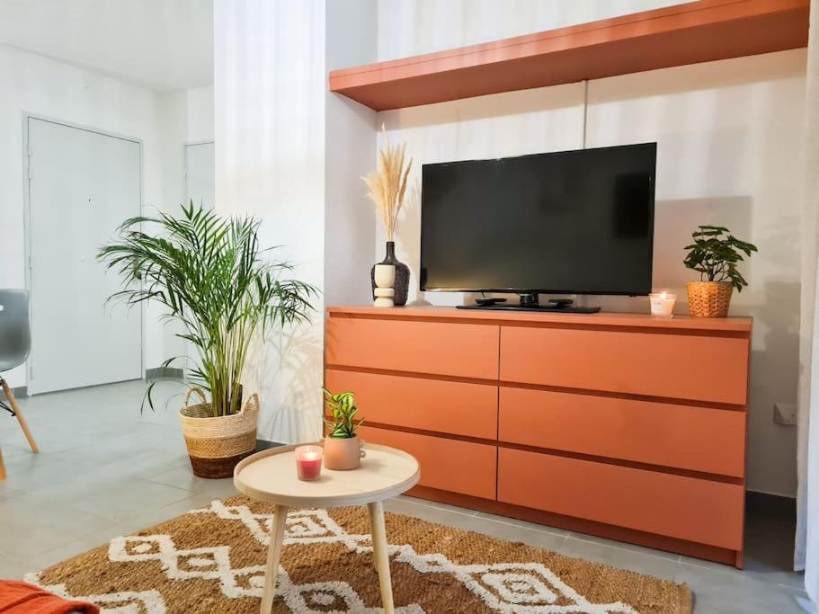 En TV eller et underholdningssystem på Appartement avec parking privé et terrasse proche Nice/Monaco