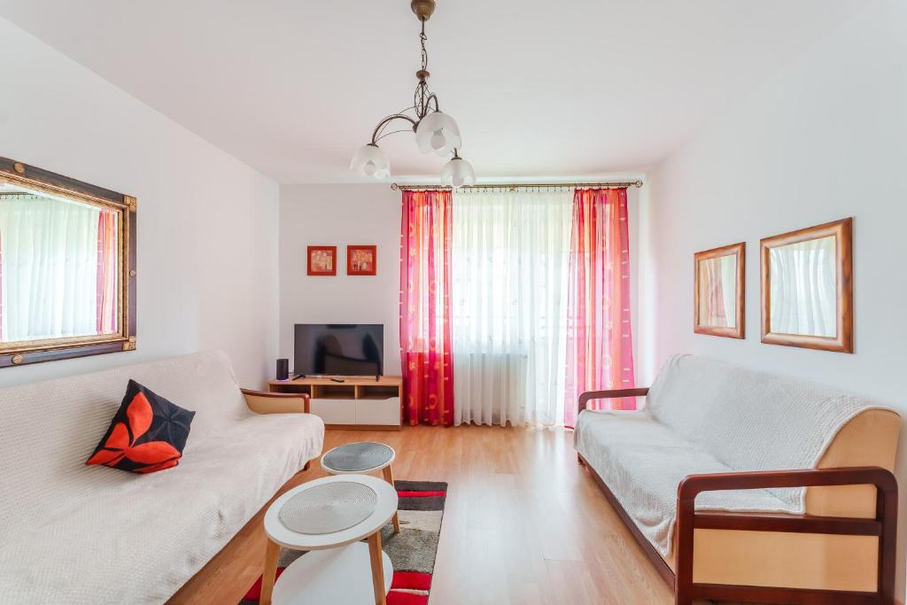 uma sala de estar com um sofá e uma televisão em Zapleczna Standard Apartment em Kolobrzeg