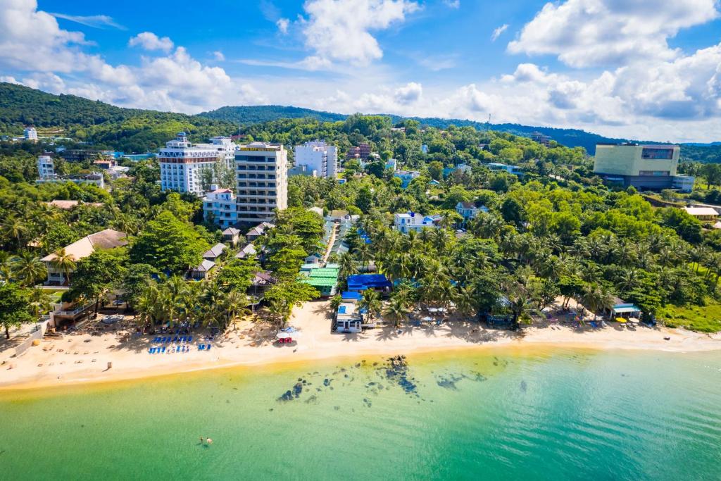 an aerial view of a beach in a resort at Phu Van Resort & Spa in Phu Quoc