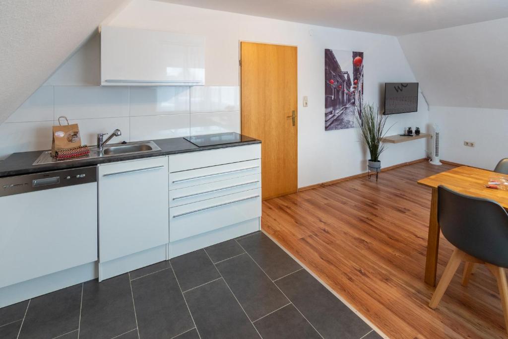Kuchyň nebo kuchyňský kout v ubytování Ferienhaus Heimatdock