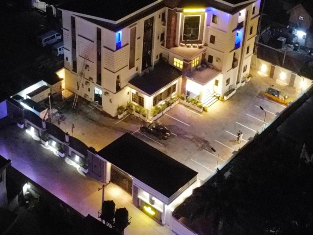 an overhead view of a building at night at De Bullion Hotels in Enugu