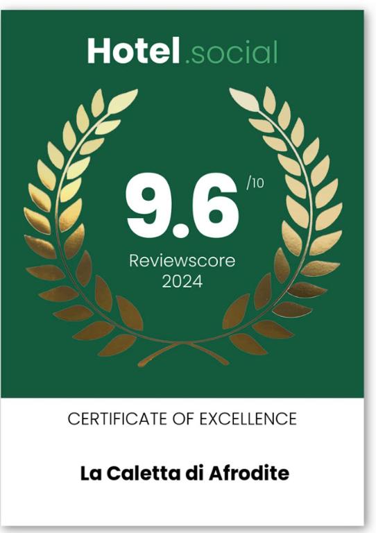 Certifikát, hodnocení, plakát nebo jiný dokument vystavený v ubytování La Caletta di Afrodite